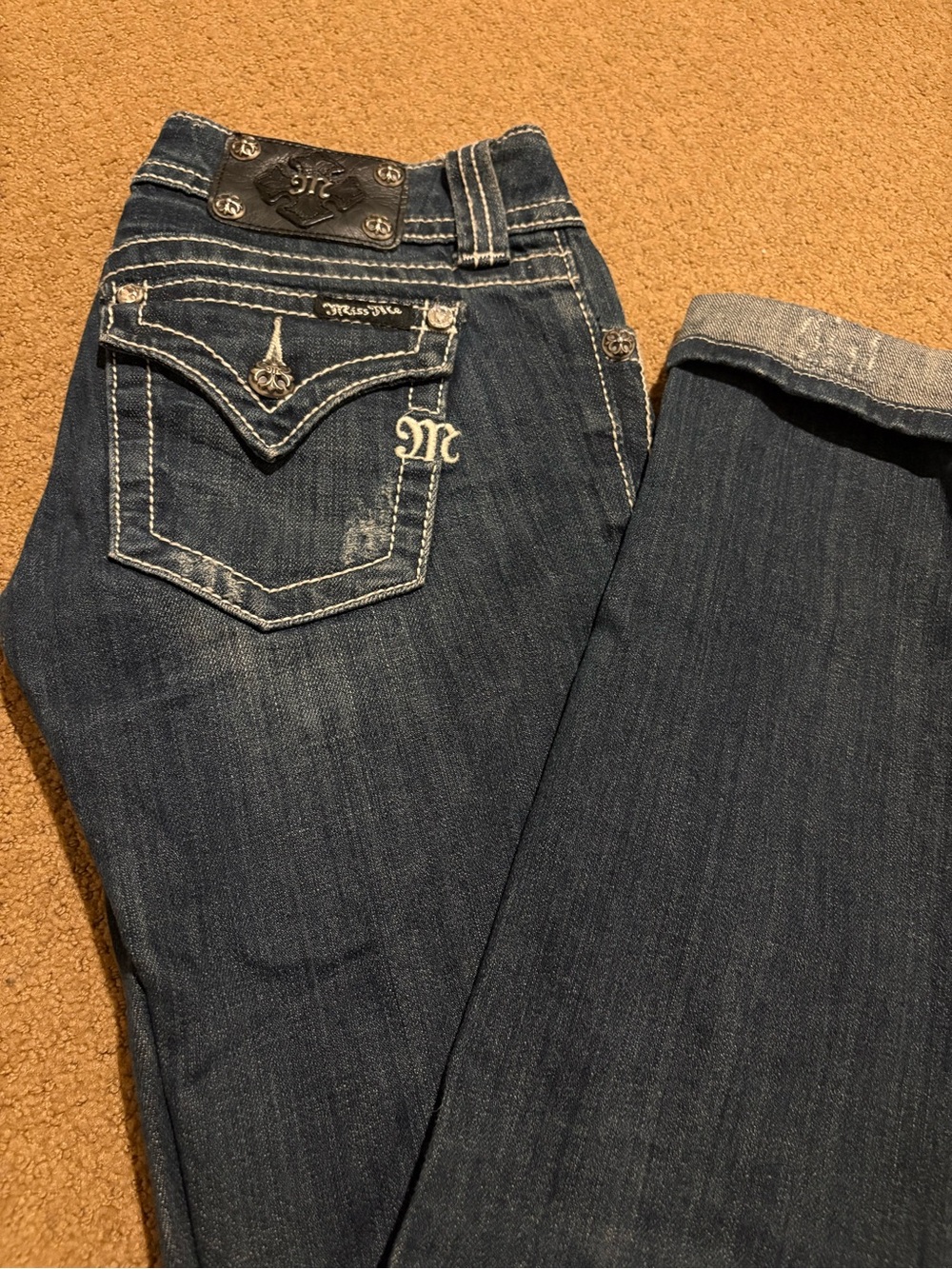 Miss Me Dark Blue Bootcut Jeans with Embroidered Back Pockets